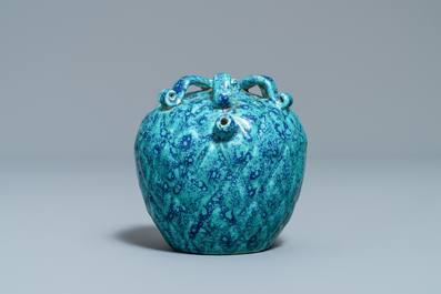 Un compte-gouttes en forme de fruit en porcelaine de Chine 'robin's egg', 19&egrave;me