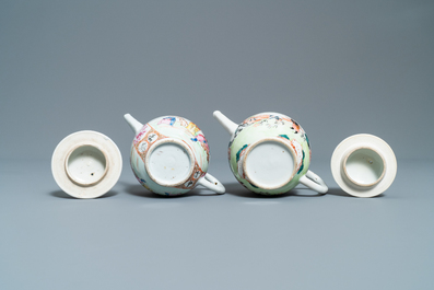 Two Chinese famille rose teapots and two tea caddies, Qianlong