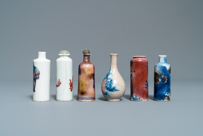Six Chinese blue and white and copper-red snuff bottles, 19/20th C.