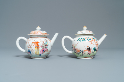 Two Chinese famille rose teapots and two tea caddies, Qianlong