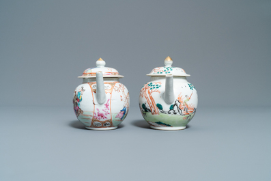 Two Chinese famille rose teapots and two tea caddies, Qianlong