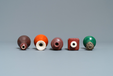 Eighteen Chinese monochrome miniature vases and snuff bottles, 18/20th C.