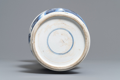 A Chinese blue and white yenyen vase with figures in a landscape, Kangxi