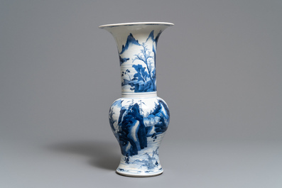 A Chinese blue and white yenyen vase with figures in a landscape, Kangxi