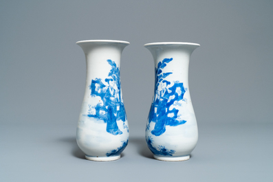 A pair of Chinese blue and white vases, Kangxi mark, 19th C.