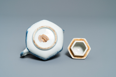 Three Chinese silver-mounted blue and white vases and a teapot, Kangxi