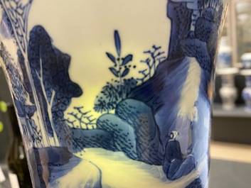 A Chinese blue and white yenyen vase with figures in a landscape, Kangxi