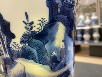 A Chinese blue and white yenyen vase with figures in a landscape, Kangxi