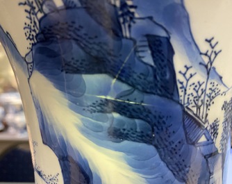 A Chinese blue and white yenyen vase with figures in a landscape, Kangxi