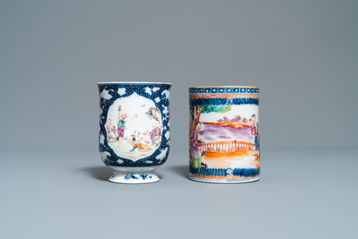 Twee Chinese famille rose pullen met mandarijns decor, Qianlong