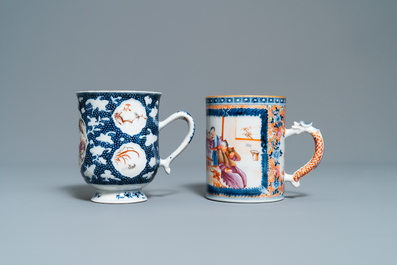Twee Chinese famille rose pullen met mandarijns decor, Qianlong