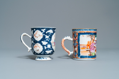 Twee Chinese famille rose pullen met mandarijns decor, Qianlong