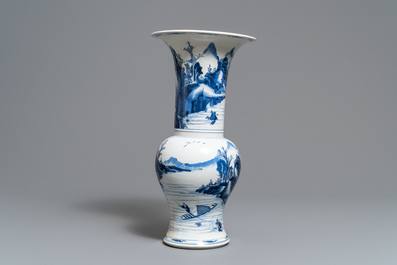 A Chinese blue and white yenyen vase with figures in a landscape, Kangxi