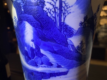 A Chinese blue and white yenyen vase with figures in a landscape, Kangxi