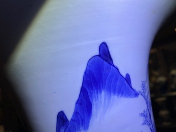 A Chinese blue and white yenyen vase with figures in a landscape, Kangxi
