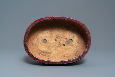 An oval Chinese flamb&eacute;-glazed narcissus jardini&egrave;re, 19th C.