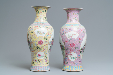 Twee Chinese famille rose vazen, Qianlong merk, Republiek