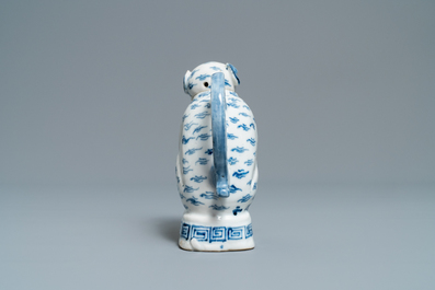 A rare Chinese blue and white monkey-shaped ewer and cover, 19th C.