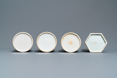 Four Chinese famille rose hat stands, 19/20th C.