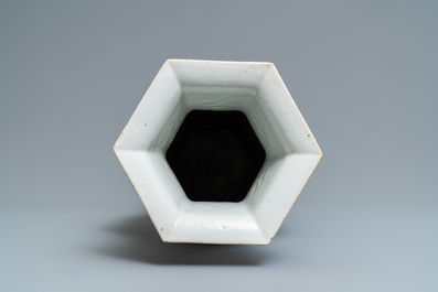 A Chinese hexagonal famille rose 'antiquities' vase and a bowl, 19th C.
