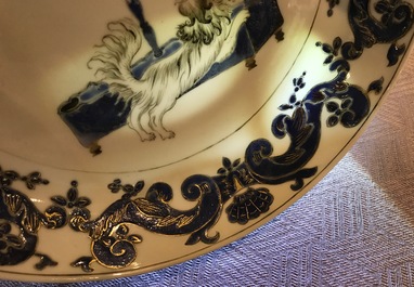 A pair of Chinese Pronk studio eggshell plates with parrots, Yongzheng/Qianlong