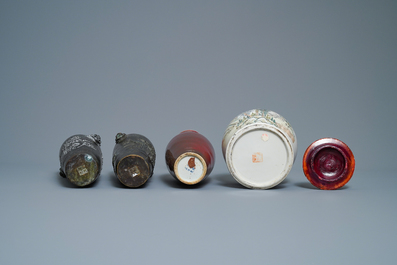 A varied selection of Chinese porcelain, bronze, wood and hardstone, 19/20th C.