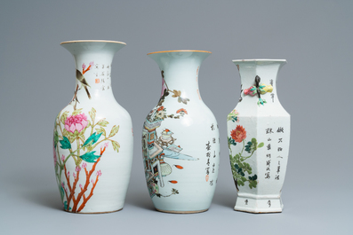 Drie Chinese qianjiang cai vazen, 19/20e eeuw