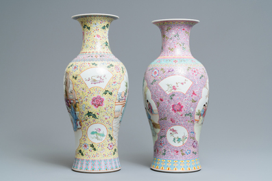Twee Chinese famille rose vazen, Qianlong merk, Republiek