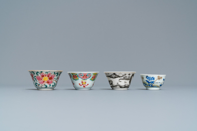Thirteen various Chinese saucers and nine cups, Kangxi/Qianlong