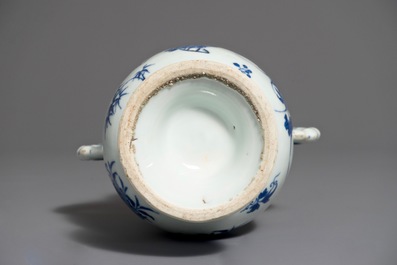 A Chinese blue and white vase with floral design, Transitional period