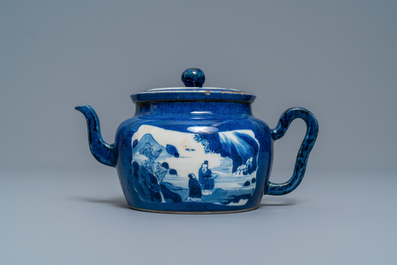 A Chinese powder blue-ground teapot and cover, Kangxi
