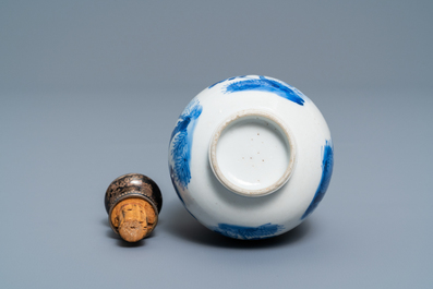 A Chinese blue and white silver-mounted vase, Kangxi