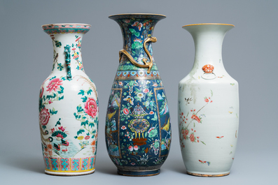 Three Chinese famille rose vases, 19/20th C.