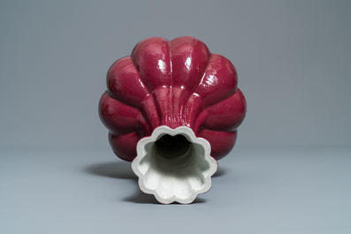 A Chinese monochrome ruby red vase, Qianlong mark, 19th C.