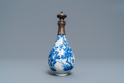 A Chinese blue and white silver-mounted vase, Kangxi