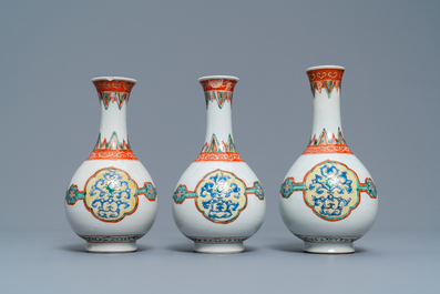 Three Chinese famille verte bottle vases, Kangxi