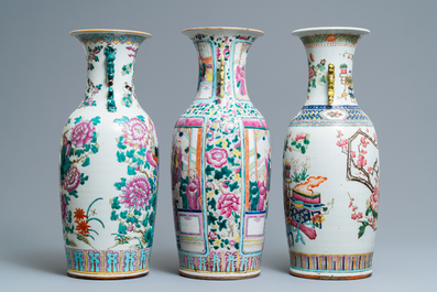 Drie Chinese famille rose vazen, 19e eeuw