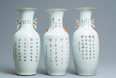 Three Chinese famille rose vases, 19/20th C.