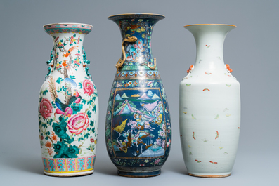 Three Chinese famille rose vases, 19/20th C.
