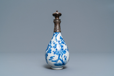 A Chinese blue and white silver-mounted vase, Kangxi