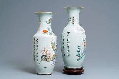 Four Chinese famille rose and qianjiang cai vases, 19/20th C.