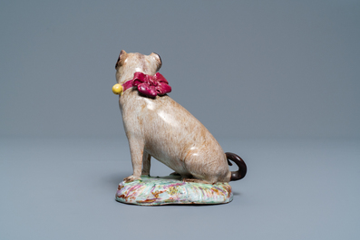 Un mod&egrave;le d'un carlin en fa&iuml;ence polychrome de Tournai, 18&egrave;me