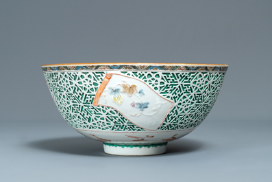 A Chinese famille verte relief-decorated bowl, Yongzheng