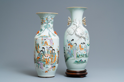 Four Chinese famille rose and qianjiang cai vases, 19/20th C.
