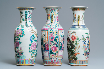 Drie Chinese famille rose vazen, 19e eeuw