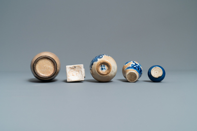 Eight small Chinese vases and a brushwasher, Kangxi and later