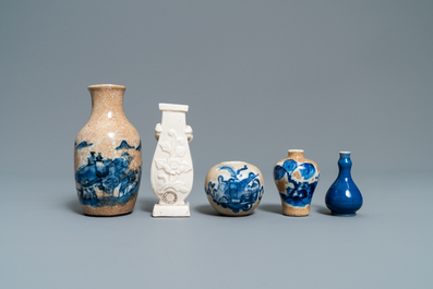 Eight small Chinese vases and a brushwasher, Kangxi and later