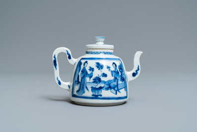A Chinese blue and white 'Long Eliza' teapot, Yu mark, Kangxi