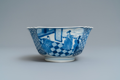 A Chinese blue and white square bowl, Chenghua mark, Kangxi