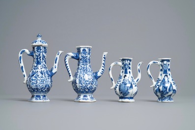 Four Chinese blue and white ewers, Kangxi